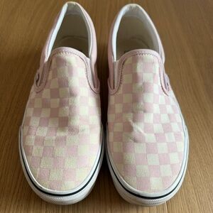 Vans Pink and White Checkered Slip-On Sneakers